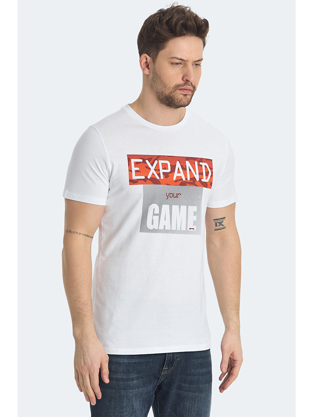 RAVA Erkek Baskılı Beyaz Tişört-3