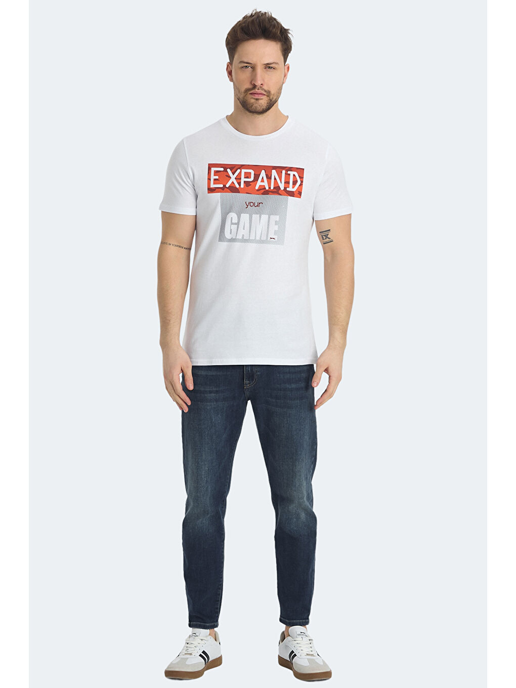 RAVA Erkek Baskılı Beyaz Tişört-6