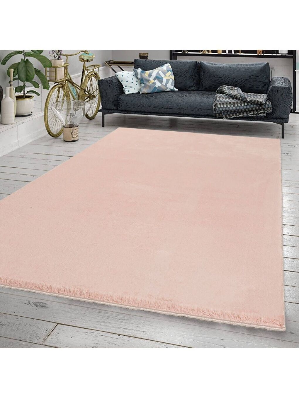 Pembe Royal Püsküllü Halı 160x220 Pudra
