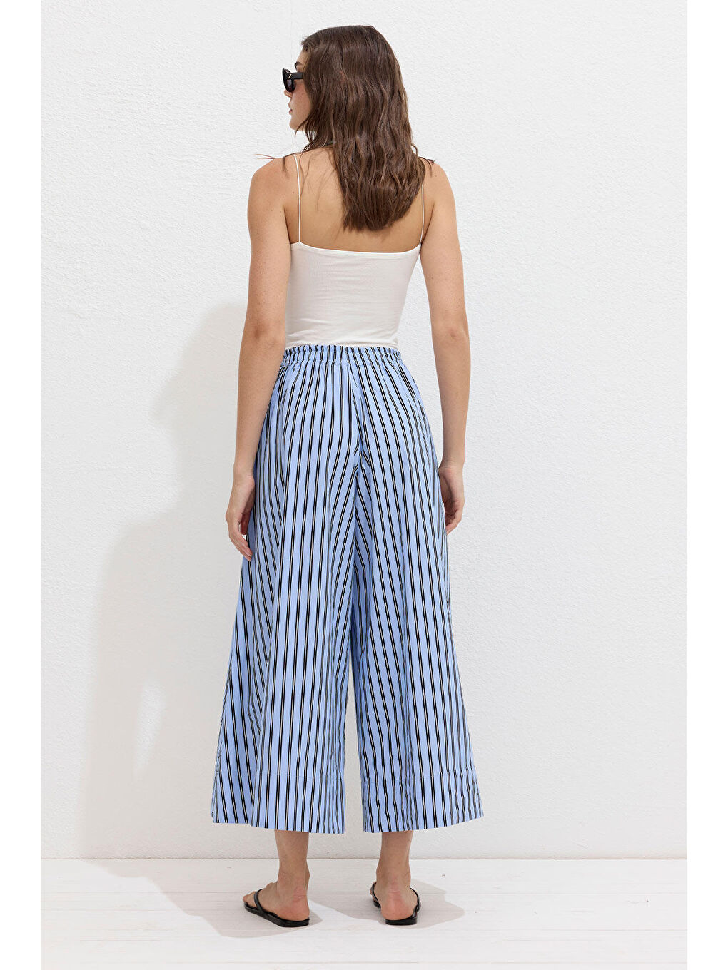 Çizgili Pamuklu Pantolon Mavi Çizgi-7