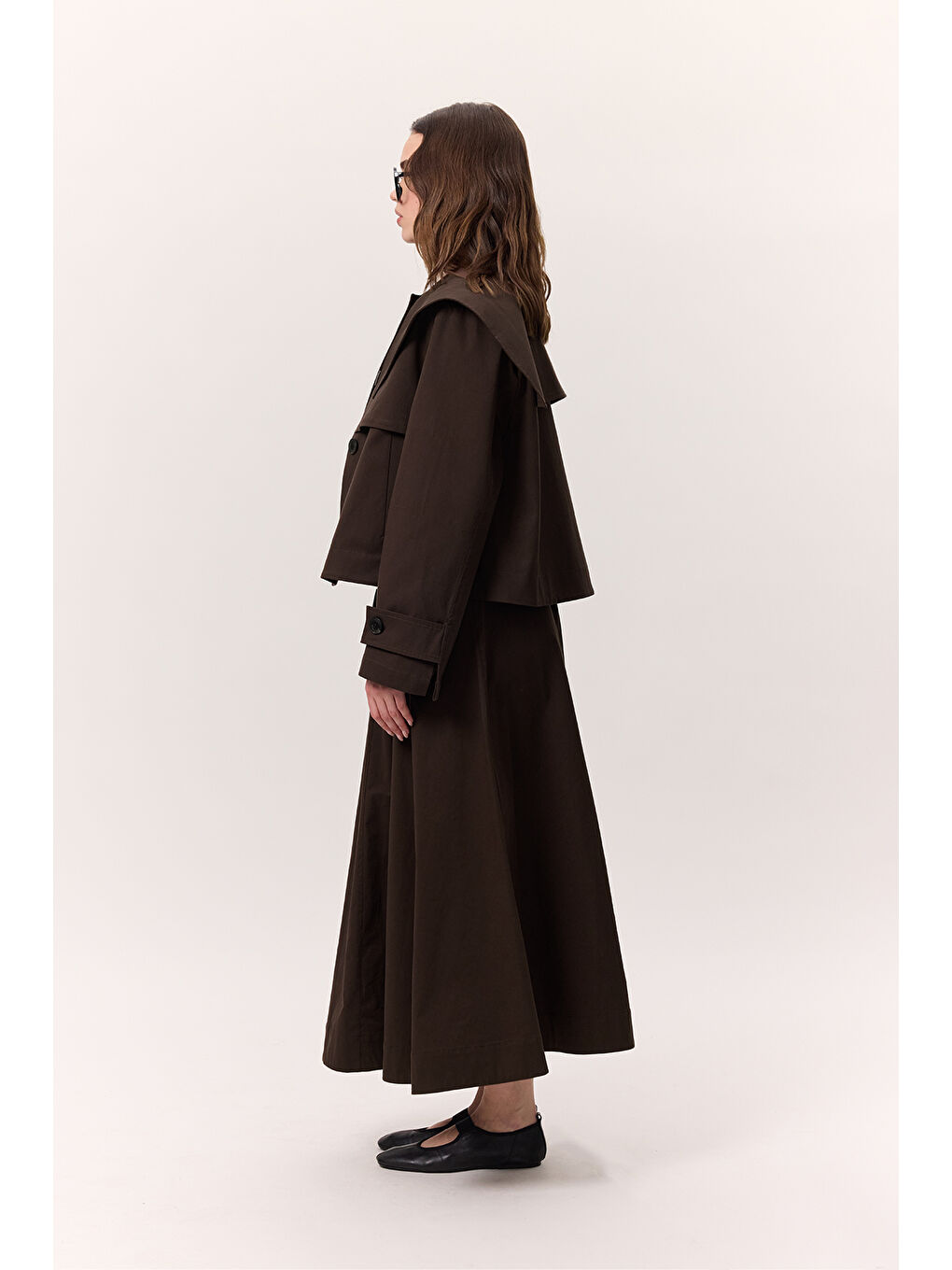 Cep Detaylı Geniş Etek Kahverengi-2