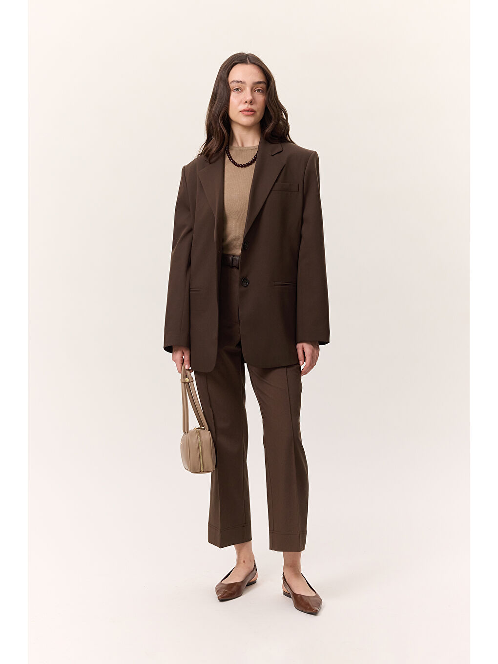 Çima Dikişli Kumaş Pantolon Kahverengi-1