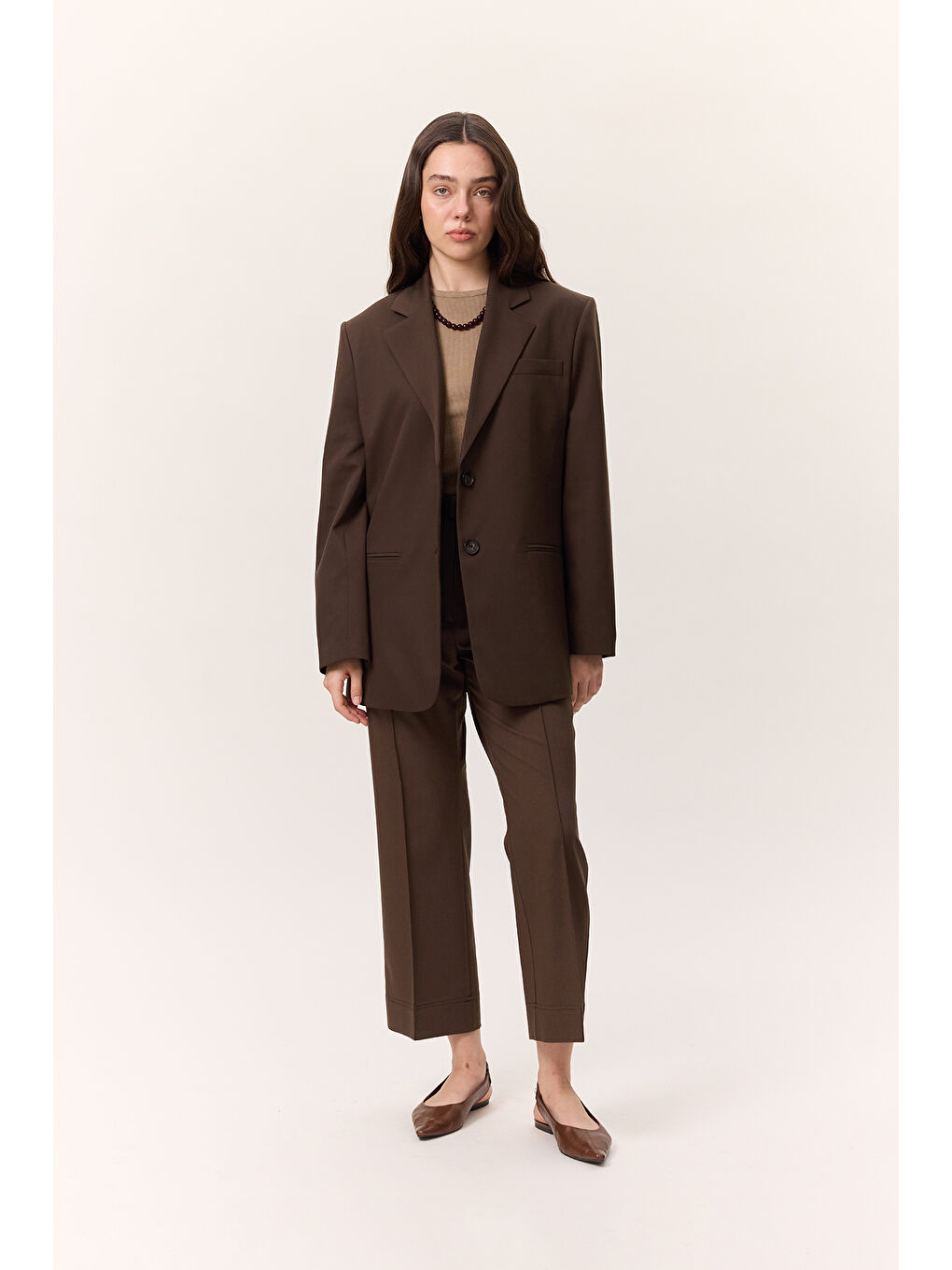 Çima Dikişli Kumaş Pantolon Kahverengi-2