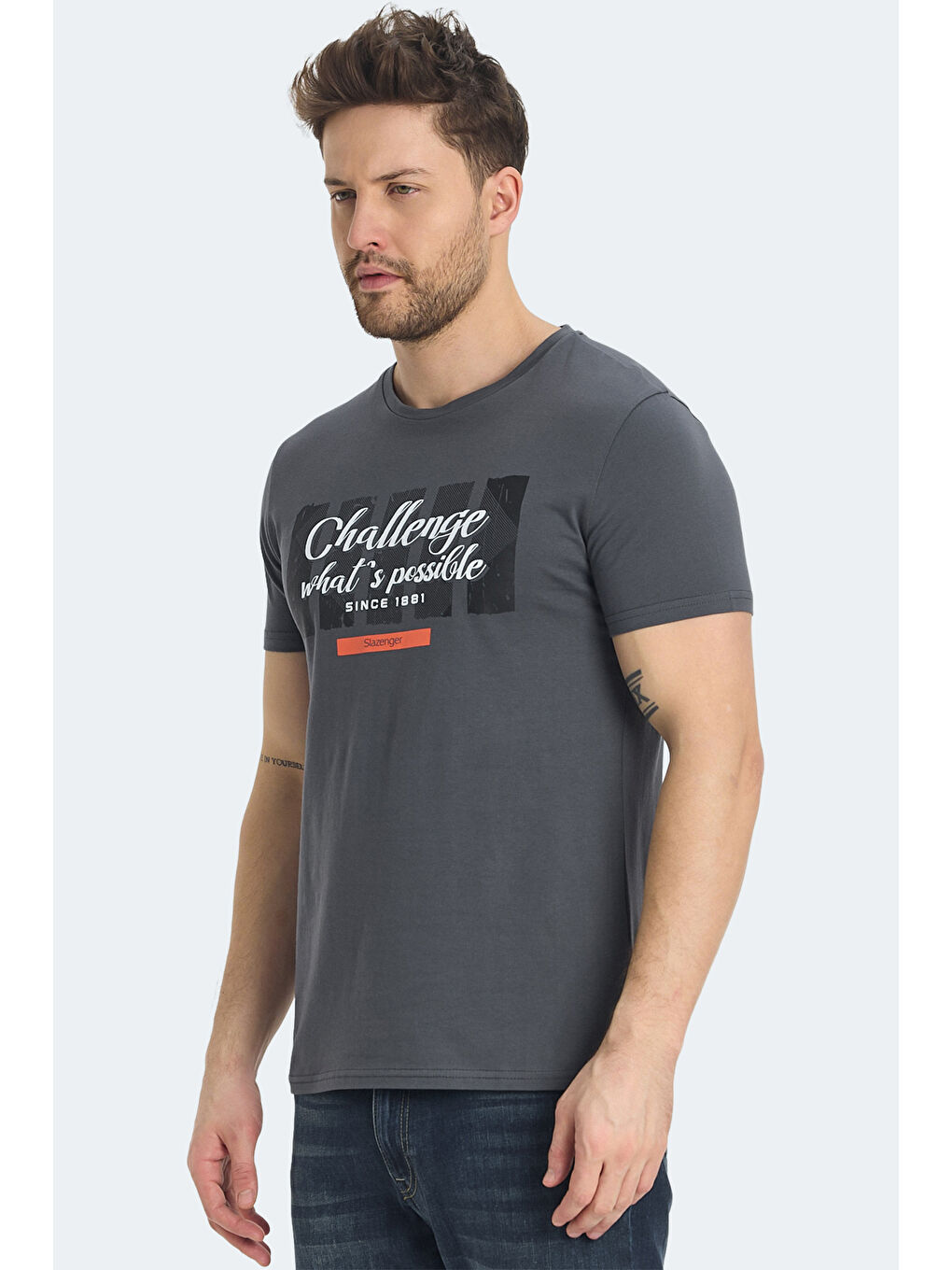 RATAN Erkek Baskılı Koyu Gri Tişört-2