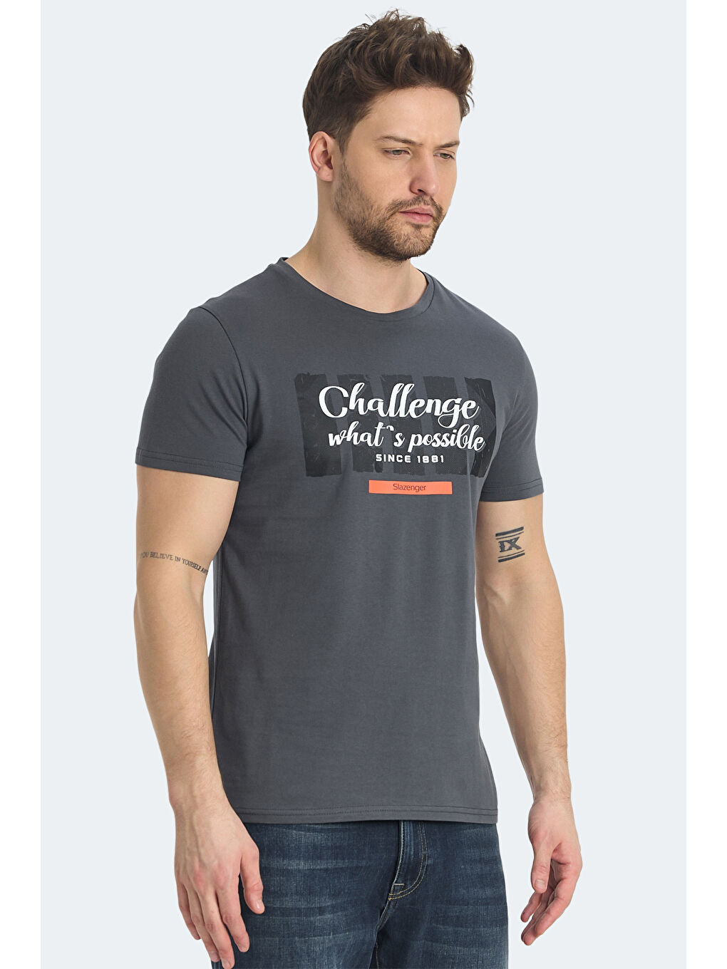 RATAN Erkek Baskılı Koyu Gri Tişört-3