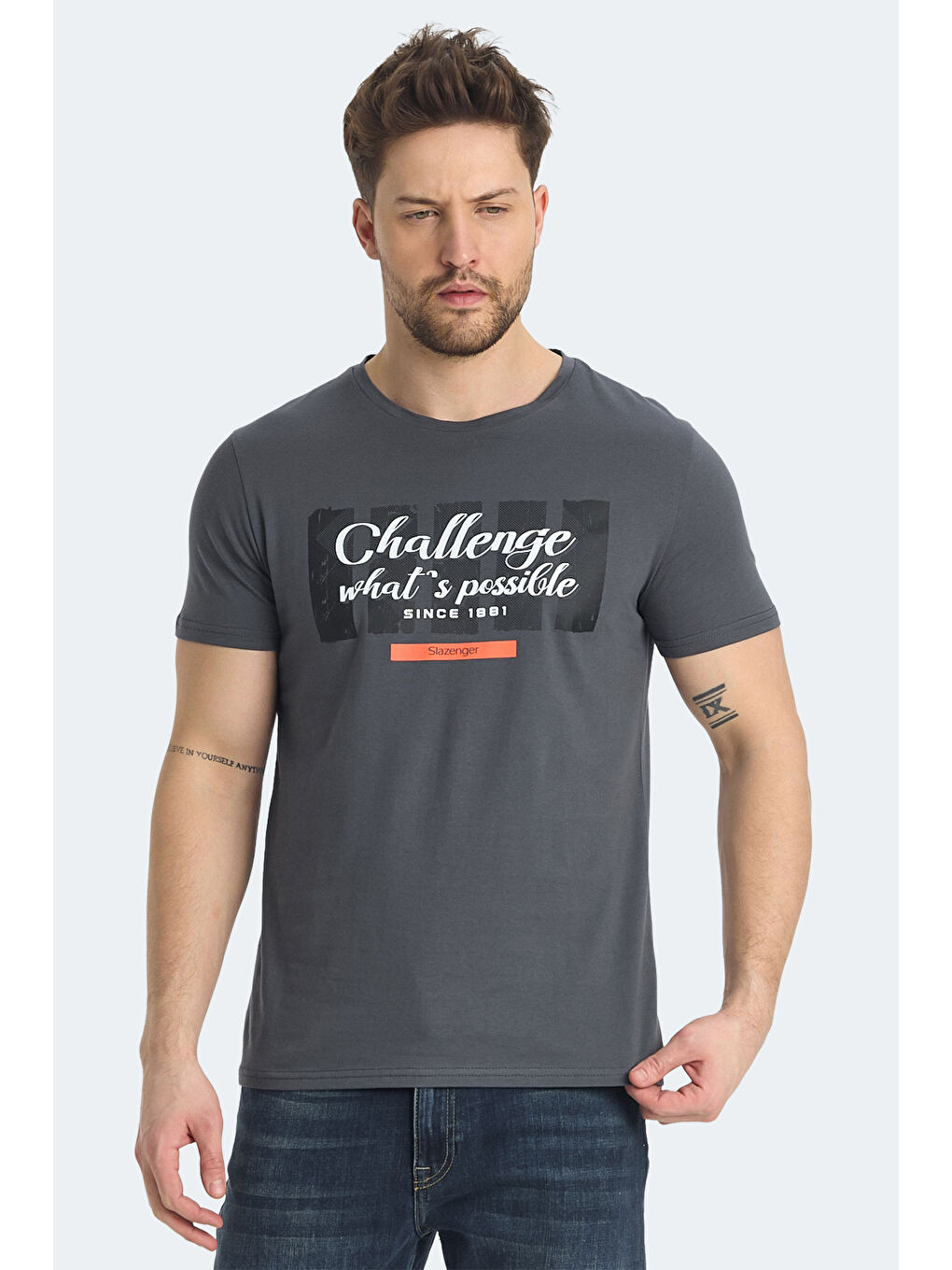 RATAN Erkek Baskılı Koyu Gri Tişört-5