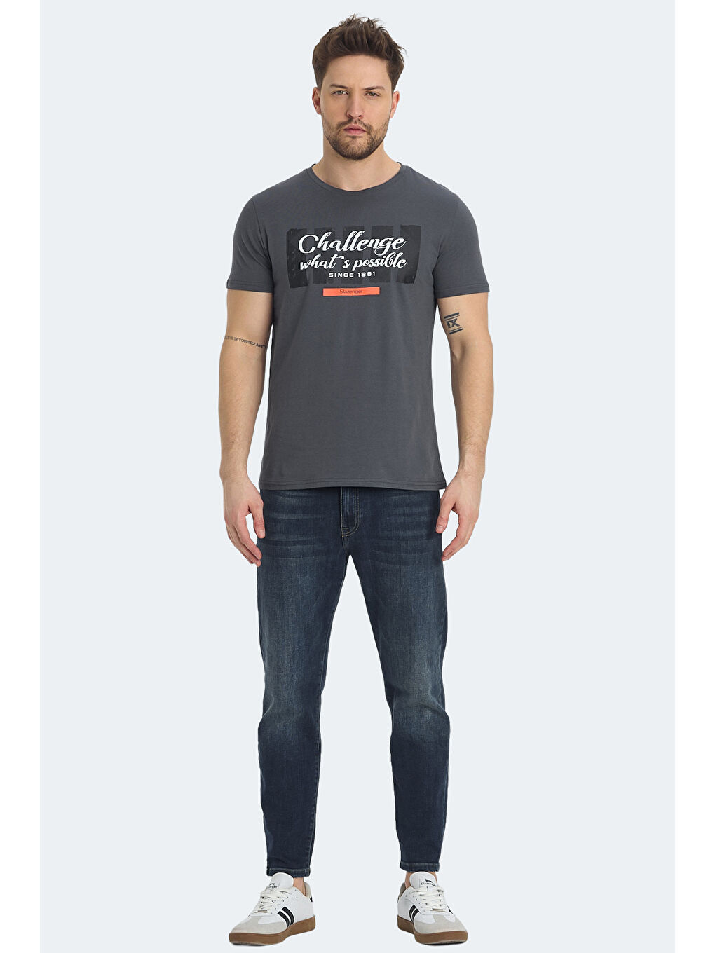 RATAN Erkek Baskılı Koyu Gri Tişört-6