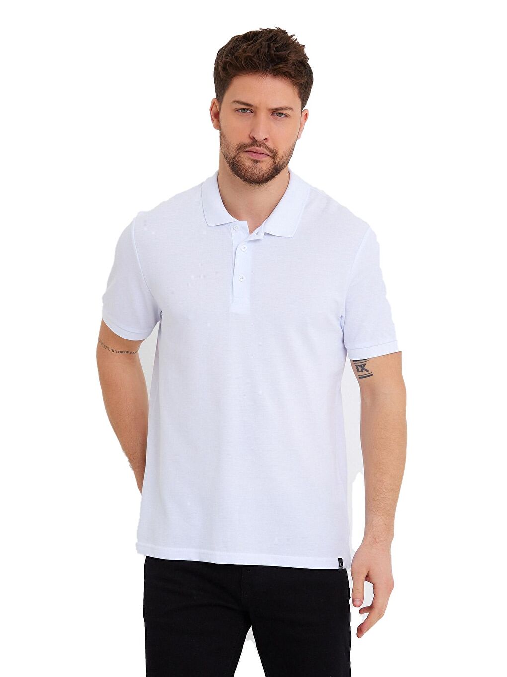 Beyaz Polo Yaka Basic Erkek Tişört