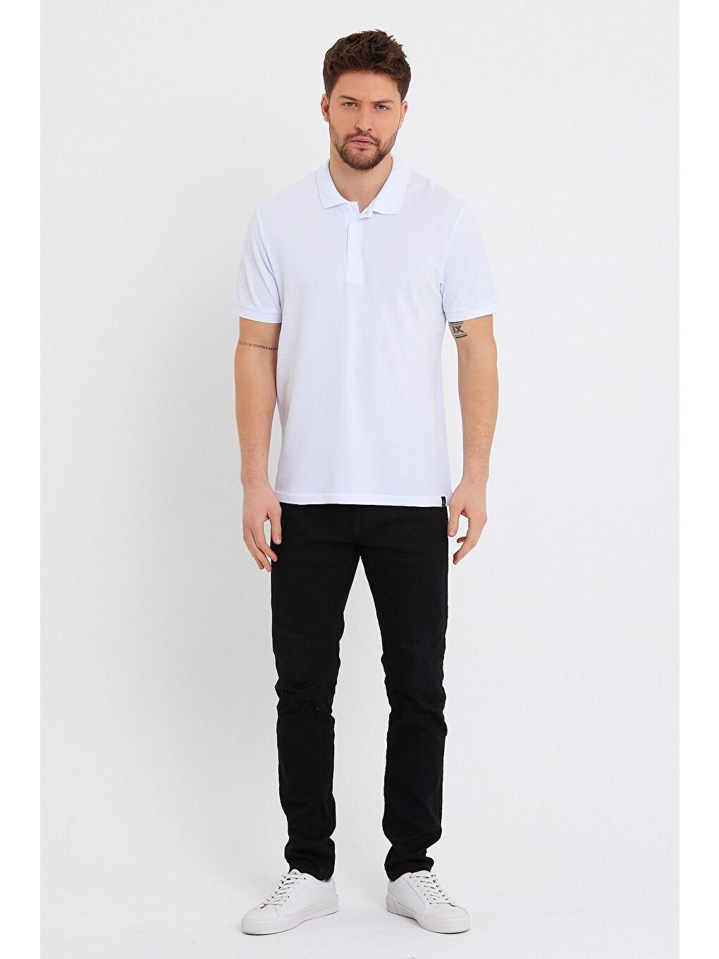 Beyaz Polo Yaka Basic Erkek Tişört-1