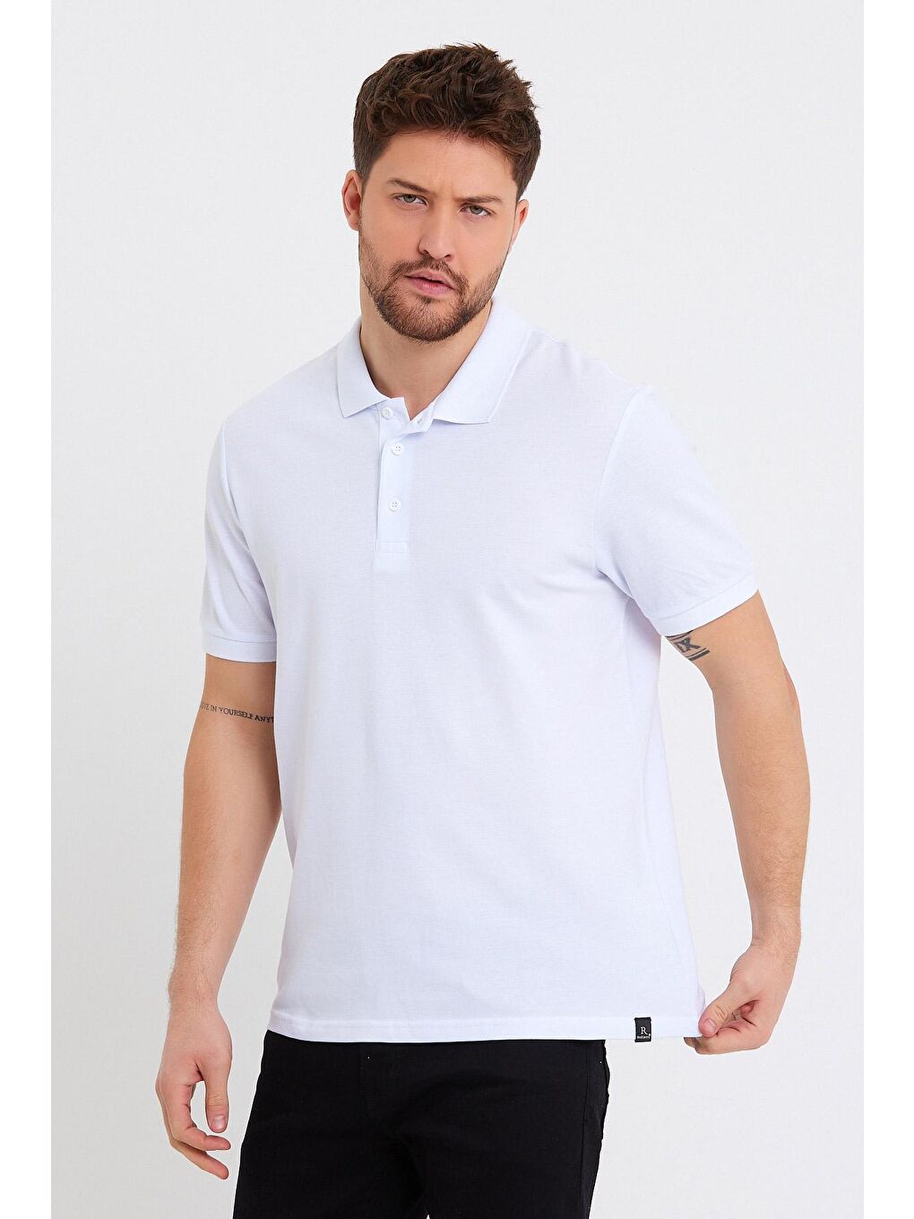 Beyaz Polo Yaka Basic Erkek Tişört-2