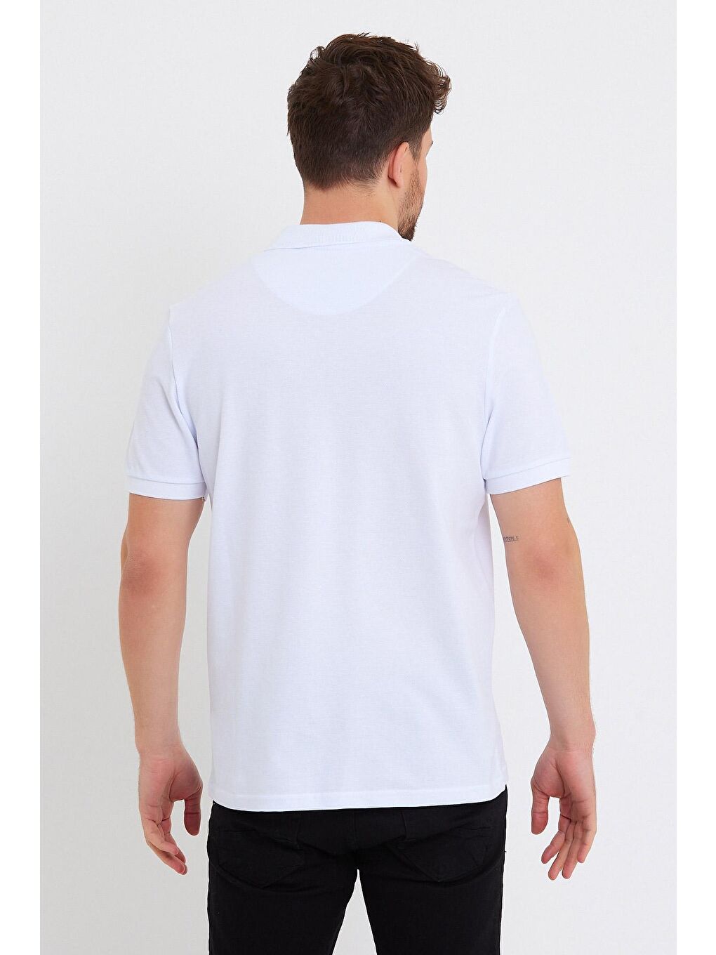 Beyaz Polo Yaka Basic Erkek Tişört-4