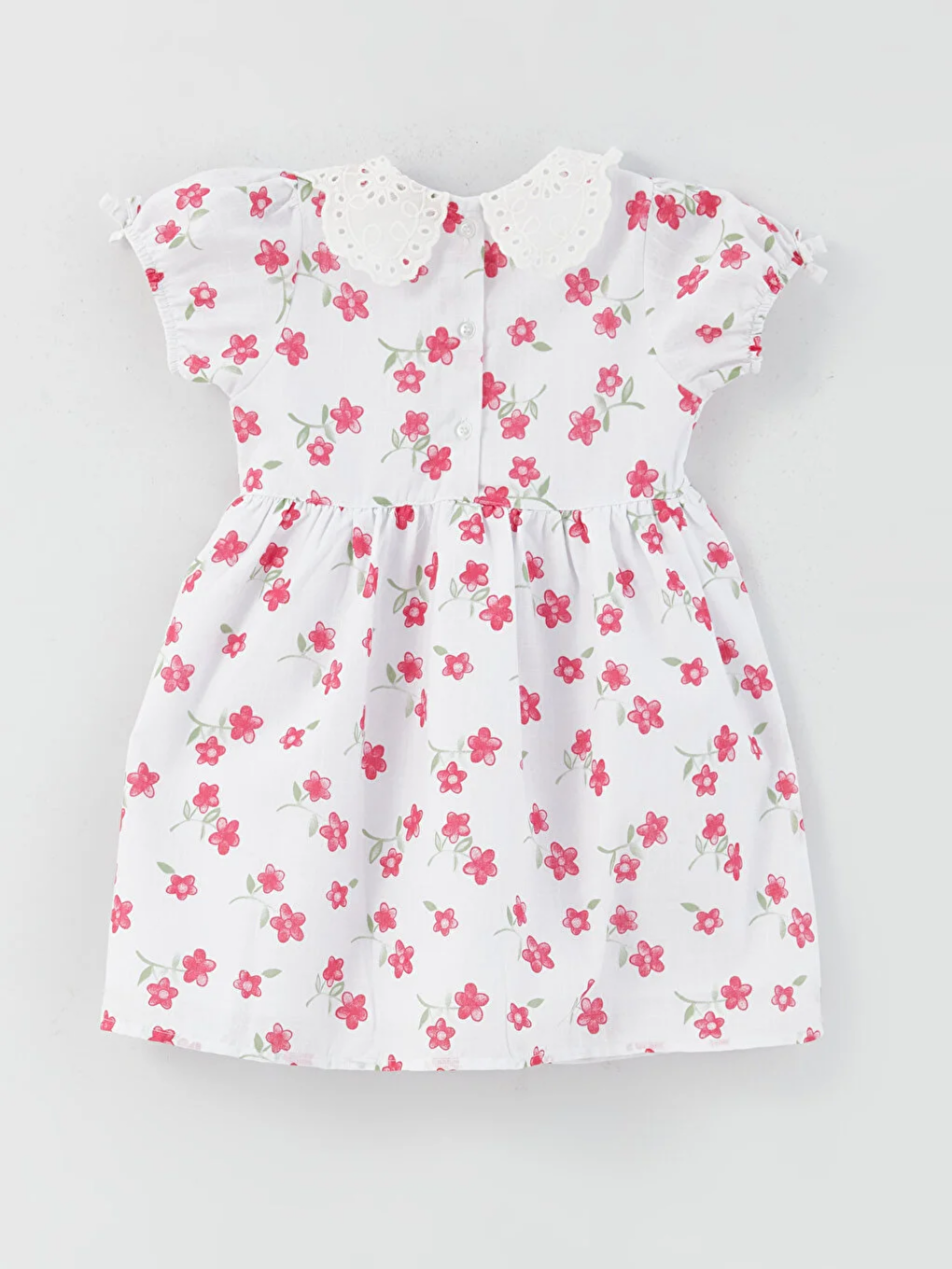 Fuşya Bebe Yaka Kısa Kollu Desenli Kız Bebek Elbise-1