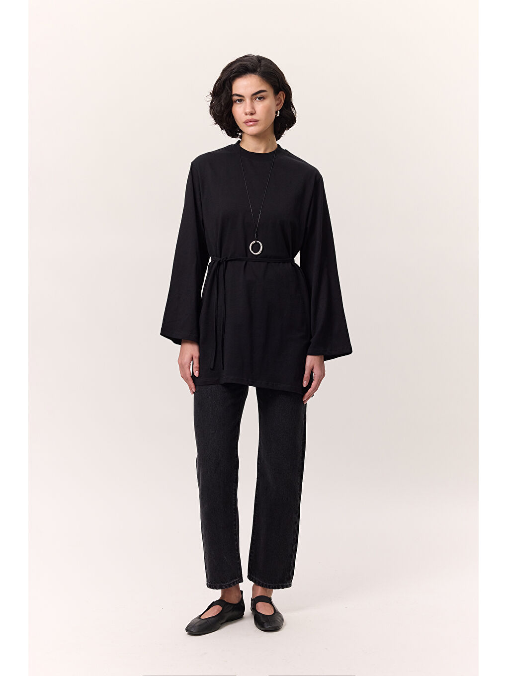 Bağlama Detaylı Oversıze Tshırt Siyah-1