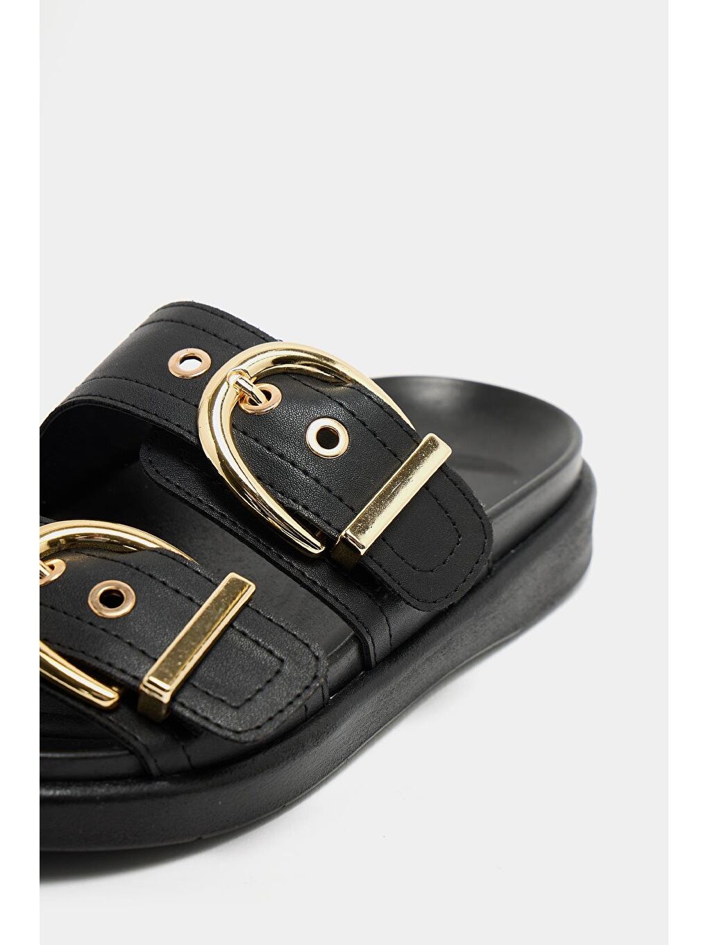 Çift Tokalı Günlük Terlik Siyah-5