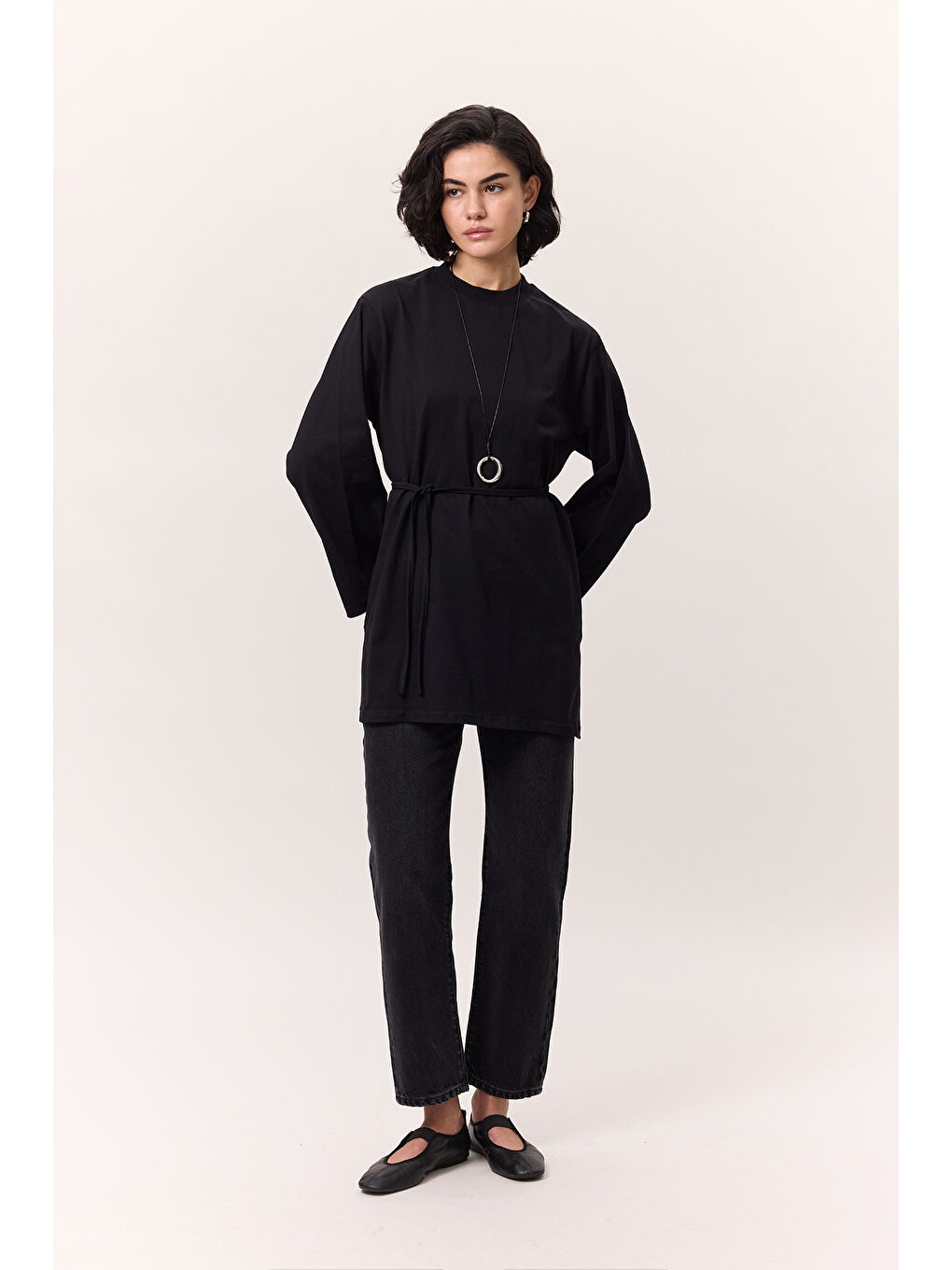 Bağlama Detaylı Oversıze Tshırt Siyah-3