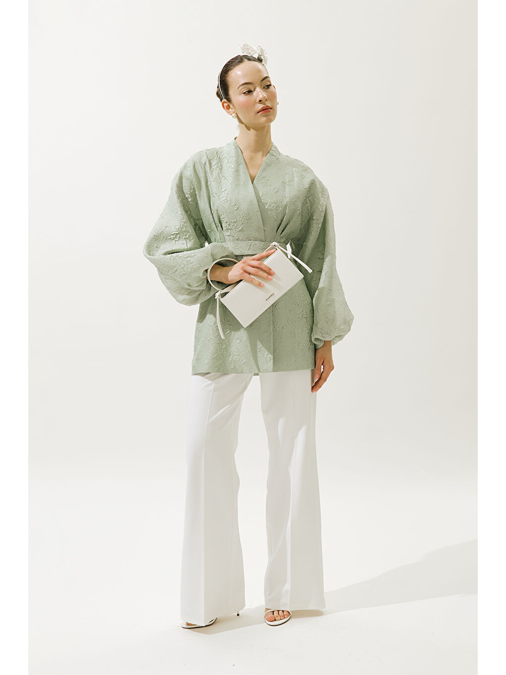 Saten Mini Baget Abiye Çanta Ekru-1