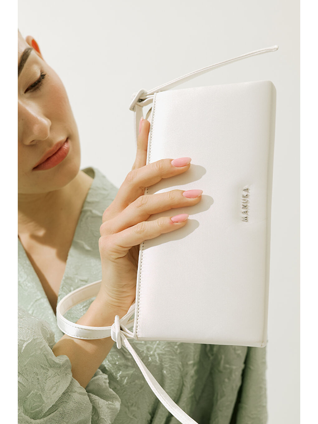 Saten Mini Baget Abiye Çanta Ekru-3