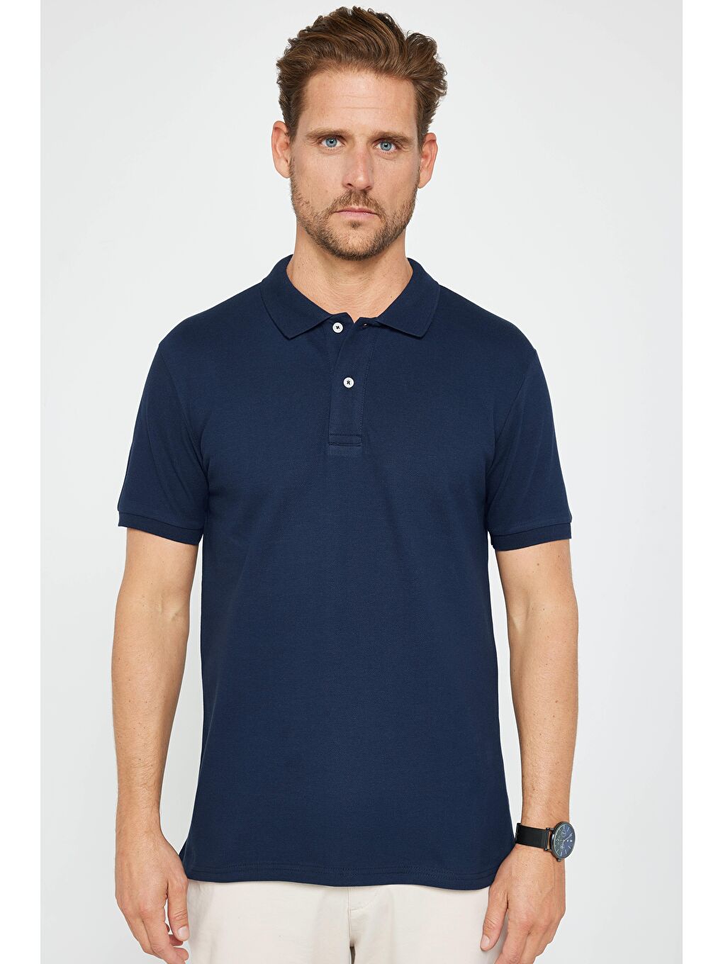 TUDORS Lacivert Erkek Slim Fit Dar Kesim %100 Pamuk Düz Pike Lacivert Polo Yaka Tişört - 1