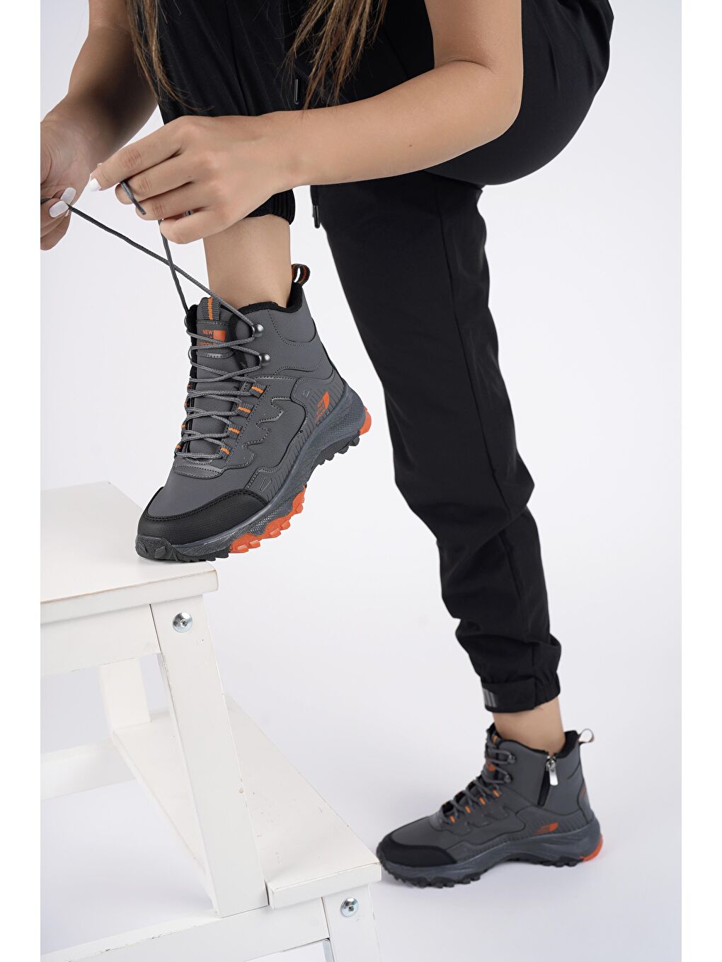 Gri İZLAND Unisex Trekking Outdoor Bağcıklı Yandan Fermuarlı Kışlık Bot-4