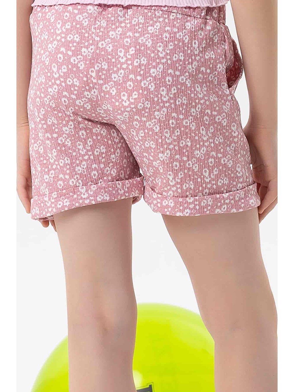 Pembe Kız Çocuk Şort Çiçekli Fiyonklu Beli Lastikli Gülkurusu (9-14 Yaş)-1