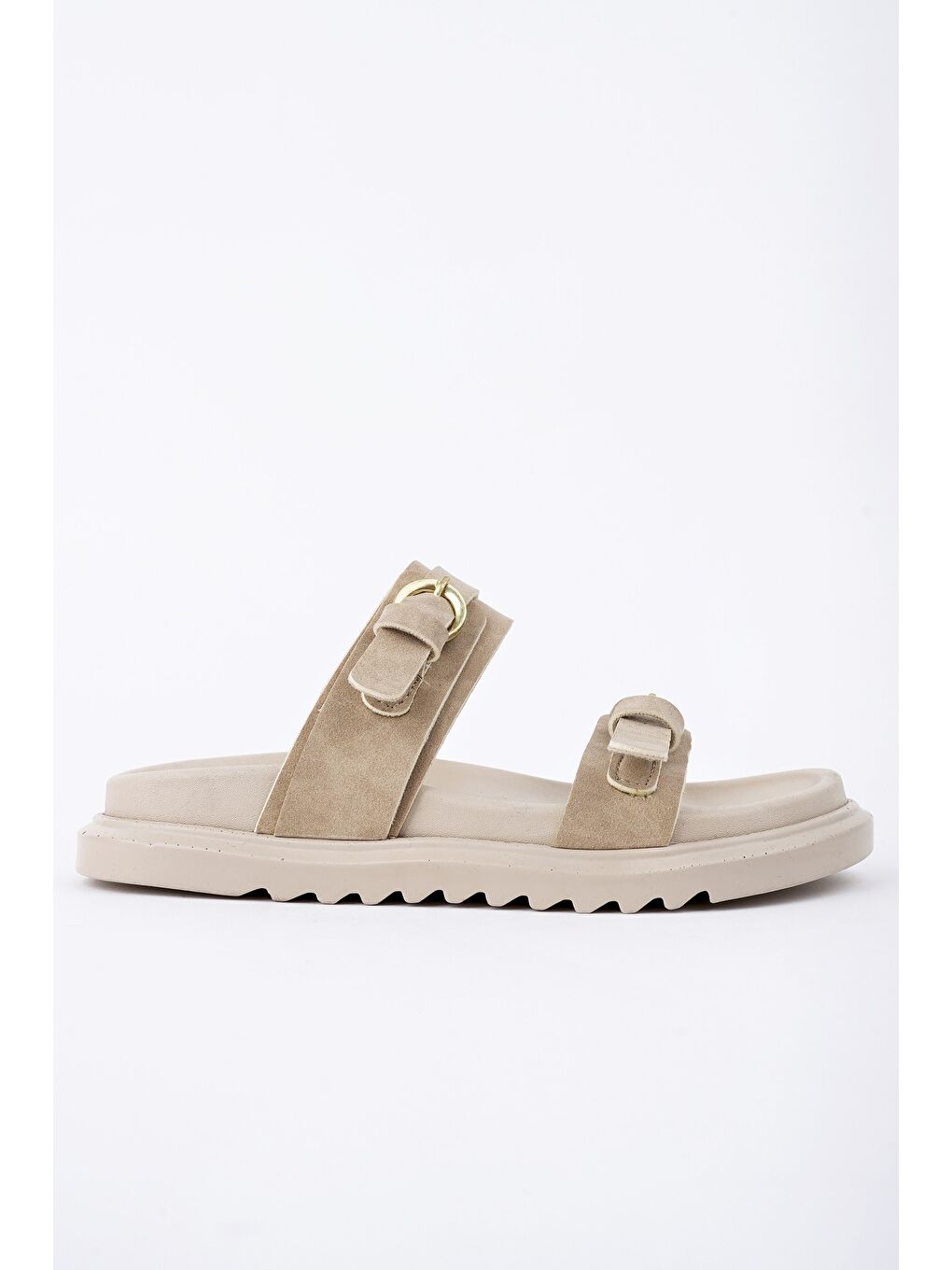 Bej OVELA Çift Bantlı Ayarlanabilir Kemerli Günlük Kadın Terlik-2