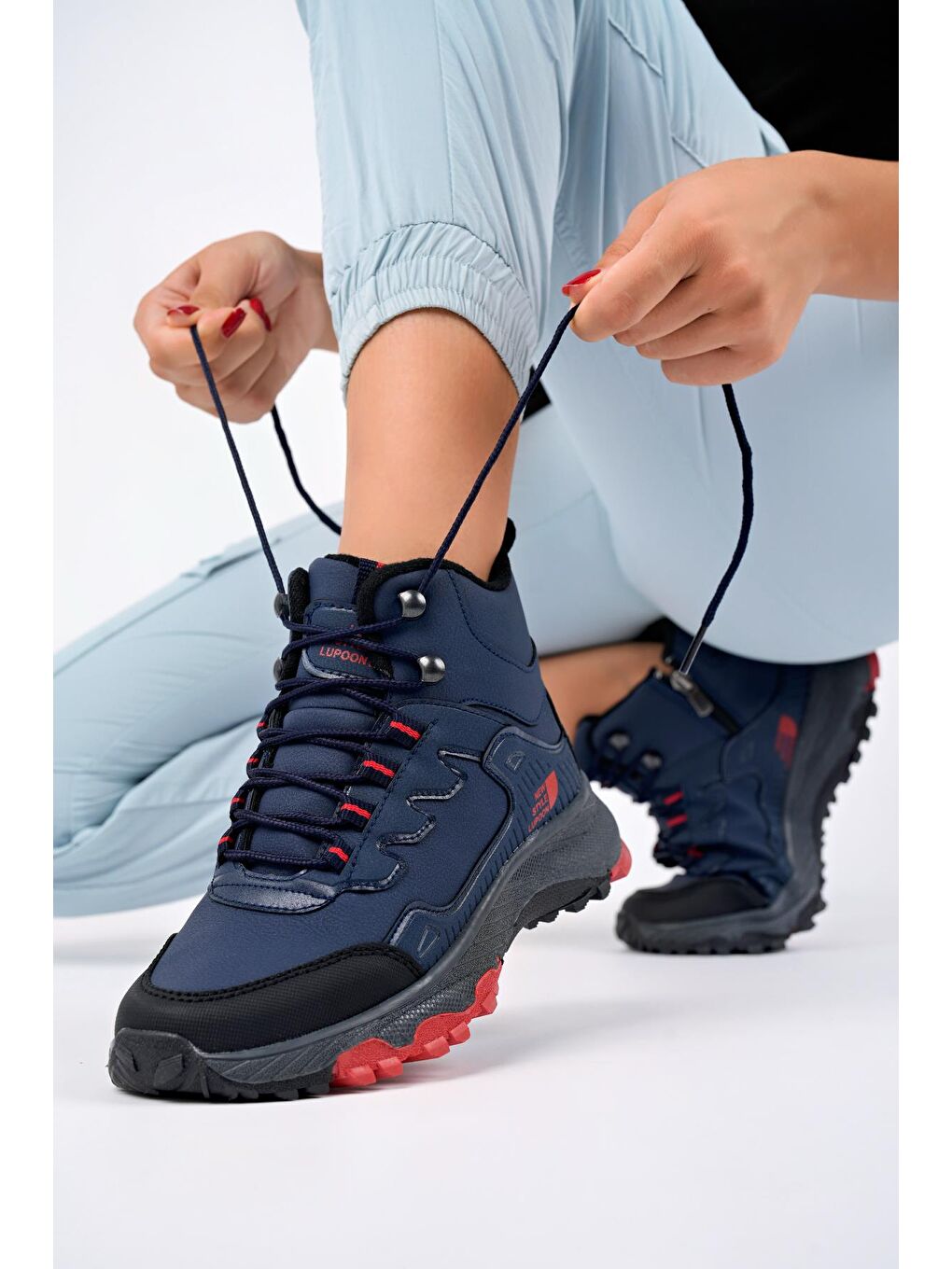 Lacivert İZLAND Unisex Trekking Outdoor Bağcıklı Yandan Fermuarlı Kışlık Bot-1