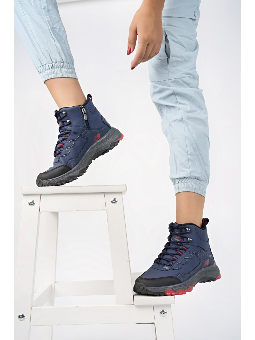 Lacivert İZLAND Unisex Trekking Outdoor Bağcıklı Yandan Fermuarlı Kışlık Bot-4