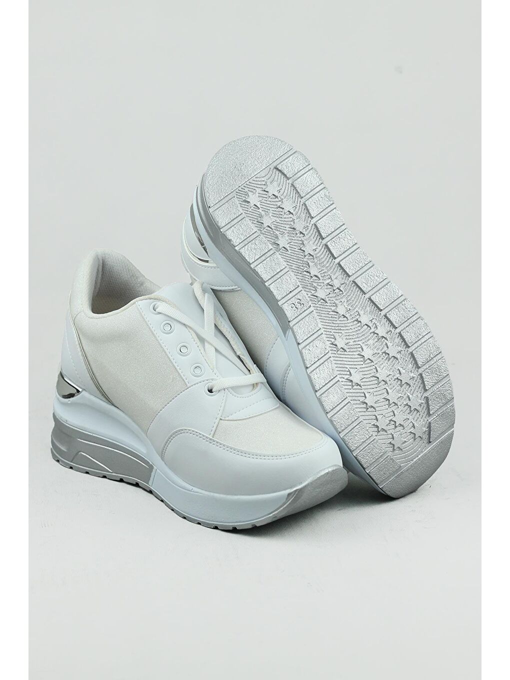 Beyaz 333075 Gizli Topuk Yüksek Taban Sneaker Kadın-5