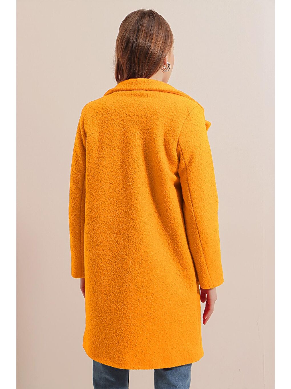 Sarı Oversize Kaşe Kadın Kaban-1