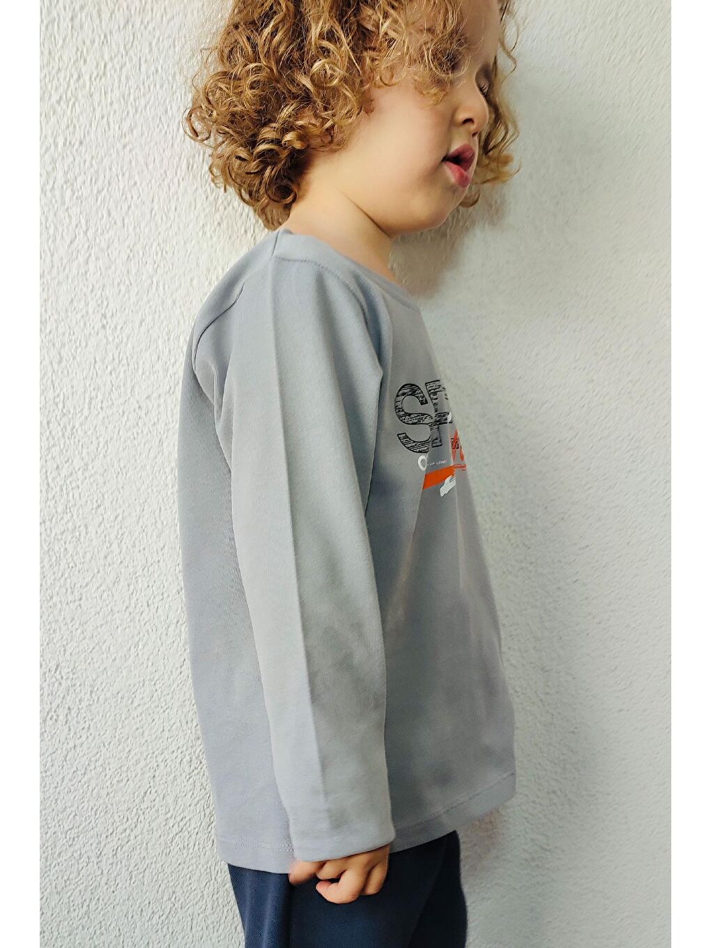 Erkek Çocuk Uzun Kollu Tişört Hız Temalı Sırt Kısmı Baskılı Gri (2-6 Yaş)-2