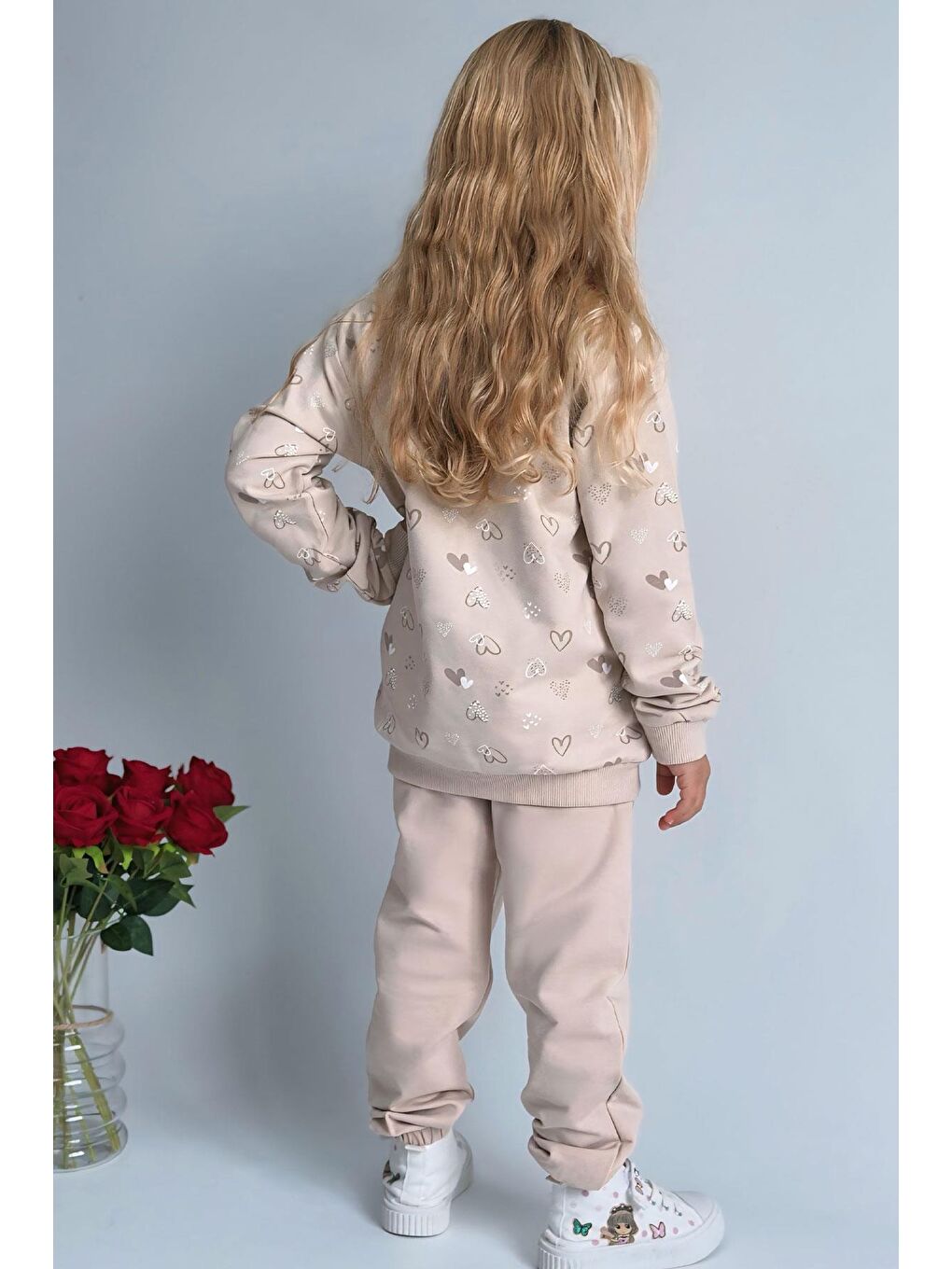 Kız Çocuk Sweatshirt Kalp Desenli Yazı Baskılı Bej (1.5-4 Yaş)-2