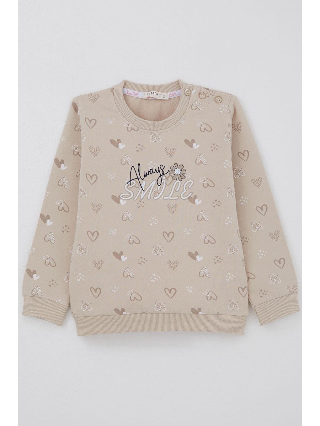 Kız Çocuk Sweatshirt Kalp Desenli Yazı Baskılı Bej (1.5-4 Yaş)-4