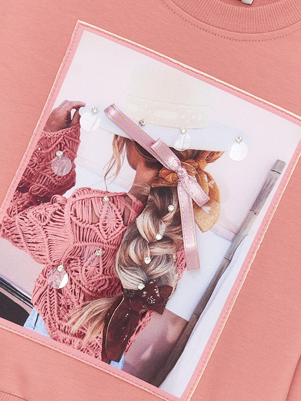 Pembe Kız Çocuk Aksesuarlı Kız Detay Sweatshırt-2