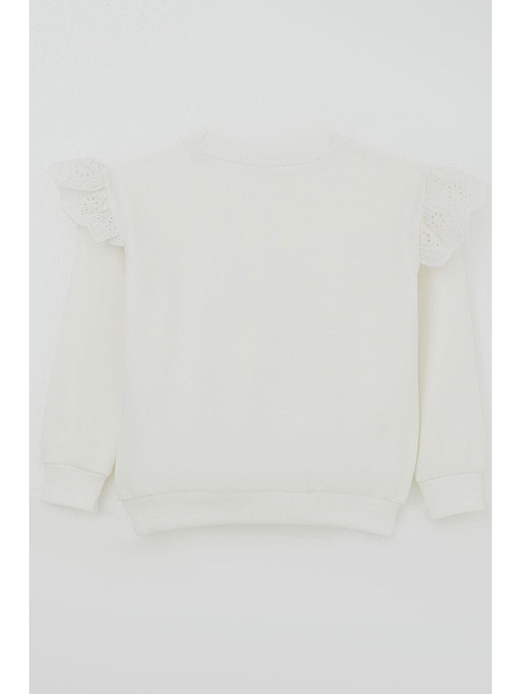 Kız Çocuk Sweatshirt Omuzları Çiçek Nakış Detaylı Çiçek Baskılı Ekru (2-5 Yaş)-6