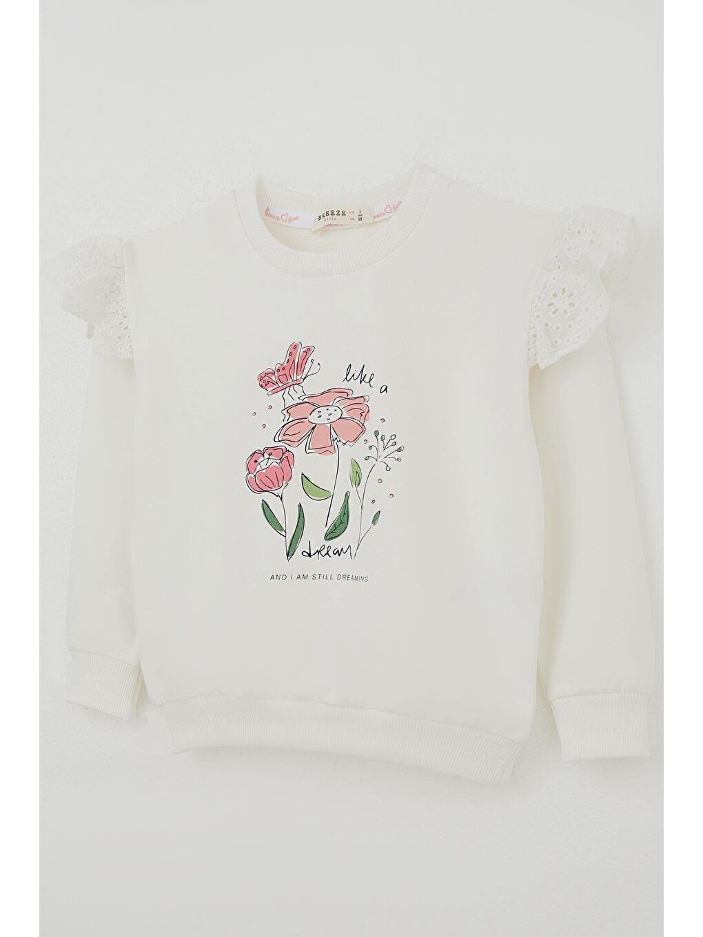 Kız Çocuk Sweatshirt Omuzları Çiçek Nakış Detaylı Çiçek Baskılı Ekru (2-5 Yaş)-7