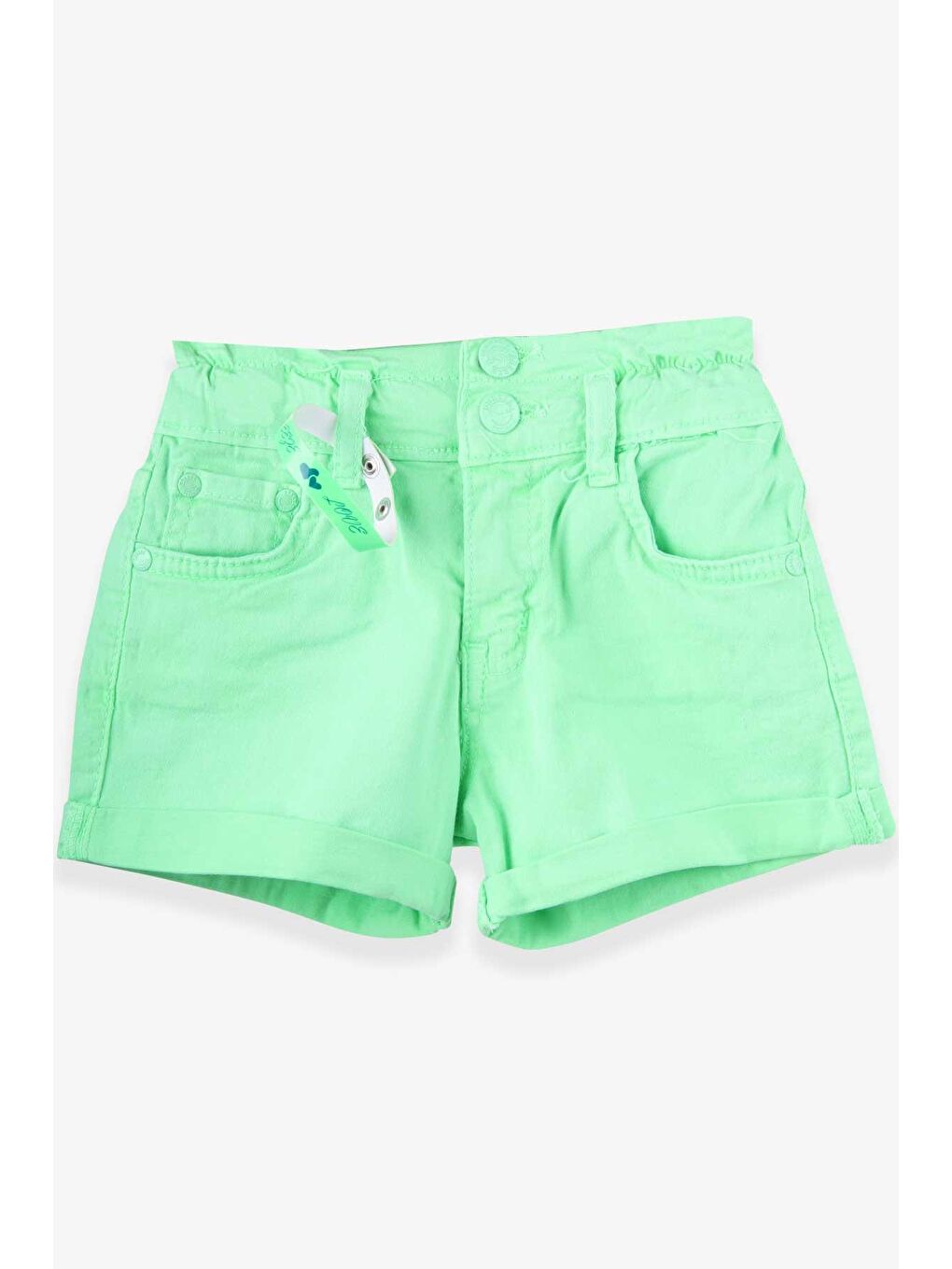 Kız Çocuk Gabardin Şort Bileklikli Neon Yeşil (8-14 Yaş)