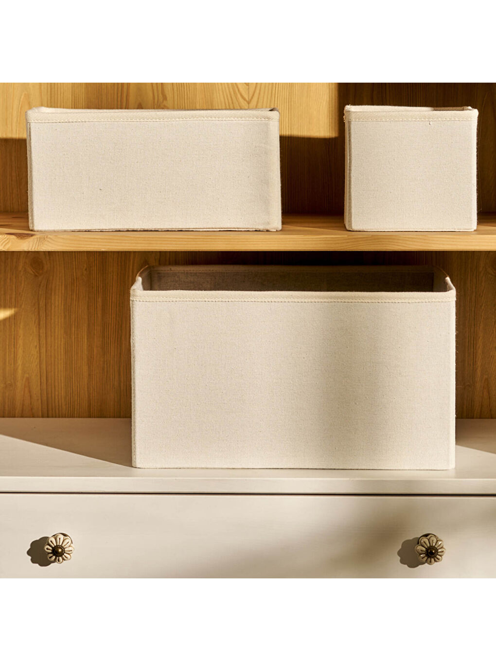 Bej Ella Katlanabilir Organizer Sepet Naturel (28x28x13 cm)-4