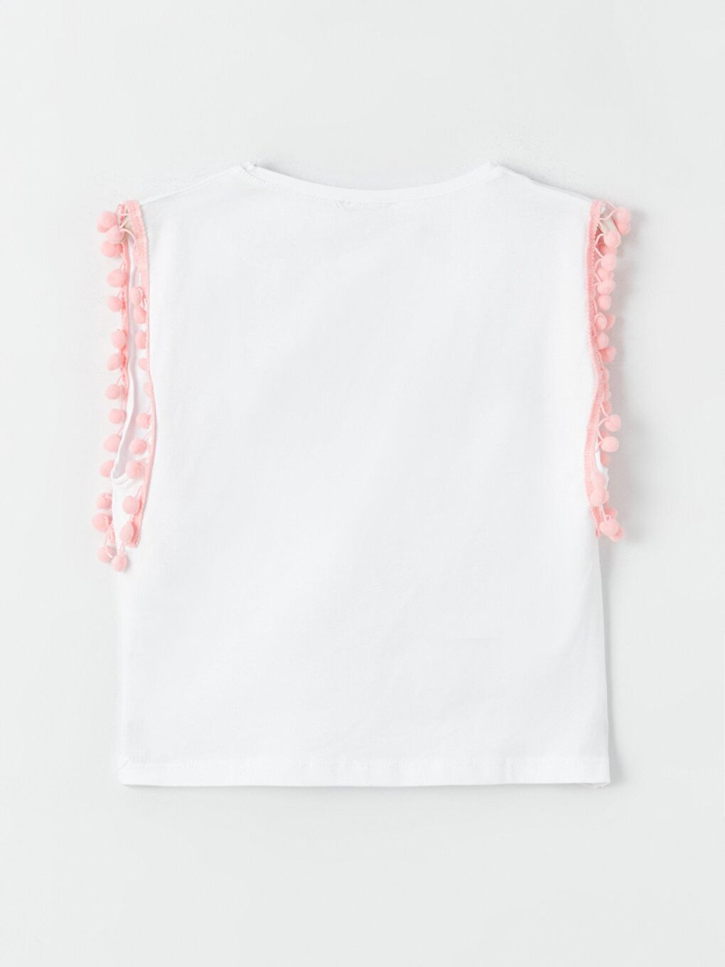 Beyaz Kız Çocuk Ponpon Şeritli T-Shirt-2