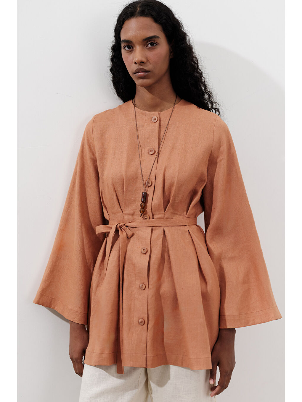 Keten Pensli Tunik Turuncu