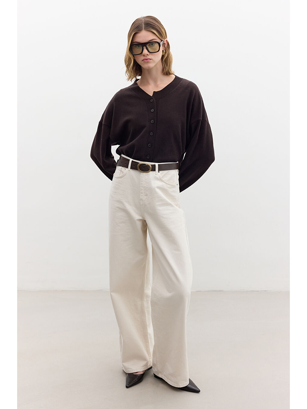 Gabardin Baggy Pantolon Bej-2