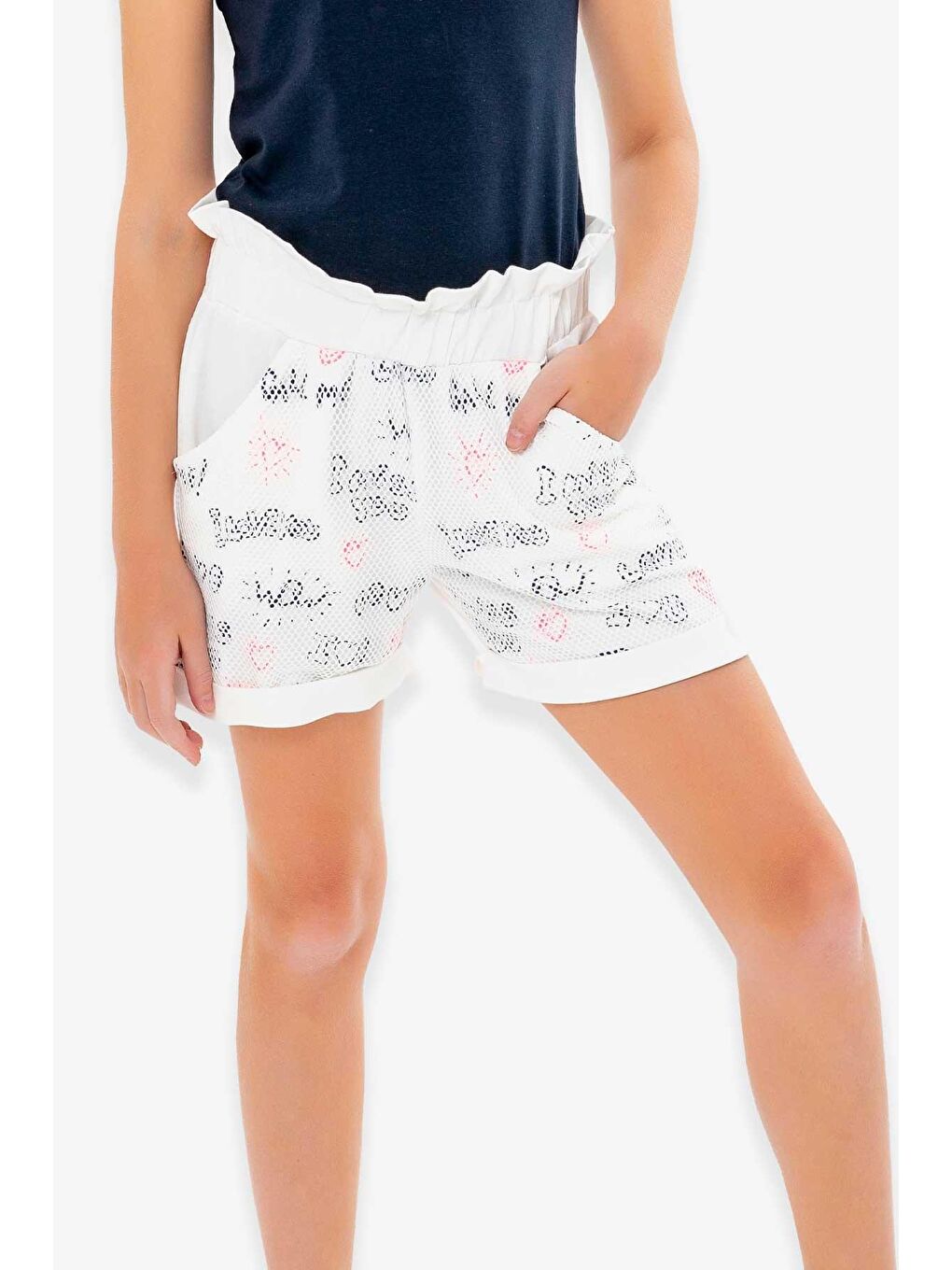 Kız Çocuk Şort Dantelli Ekru (8-14 Yaş)-1