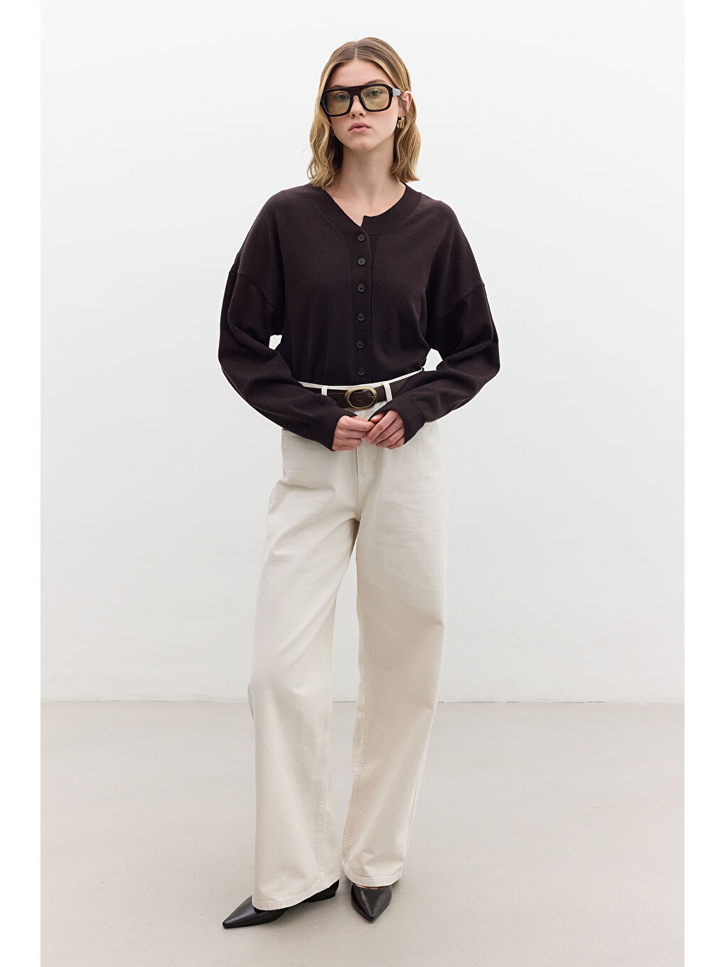 Gabardin Baggy Pantolon Bej-3