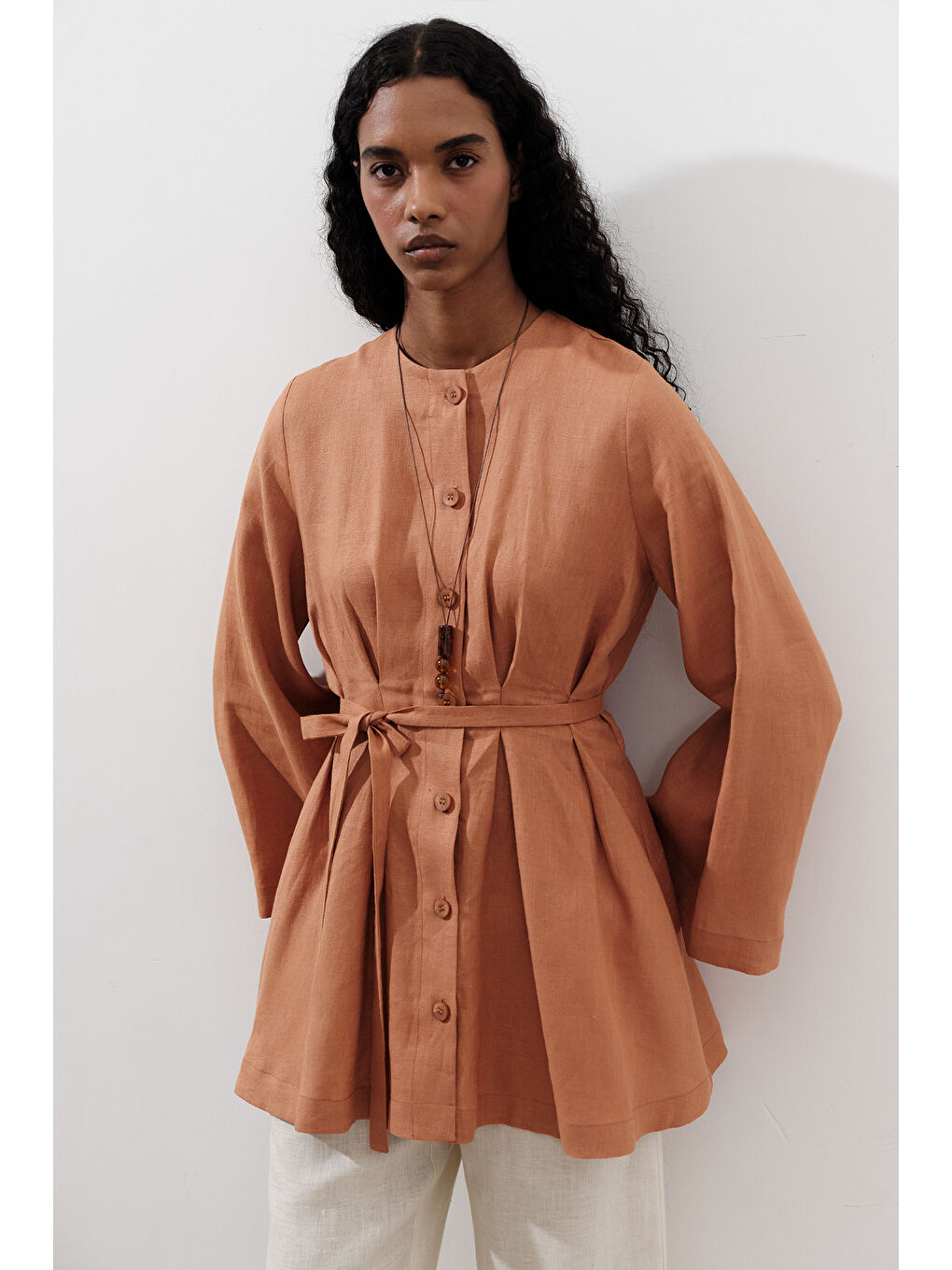 Keten Pensli Tunik Turuncu-2