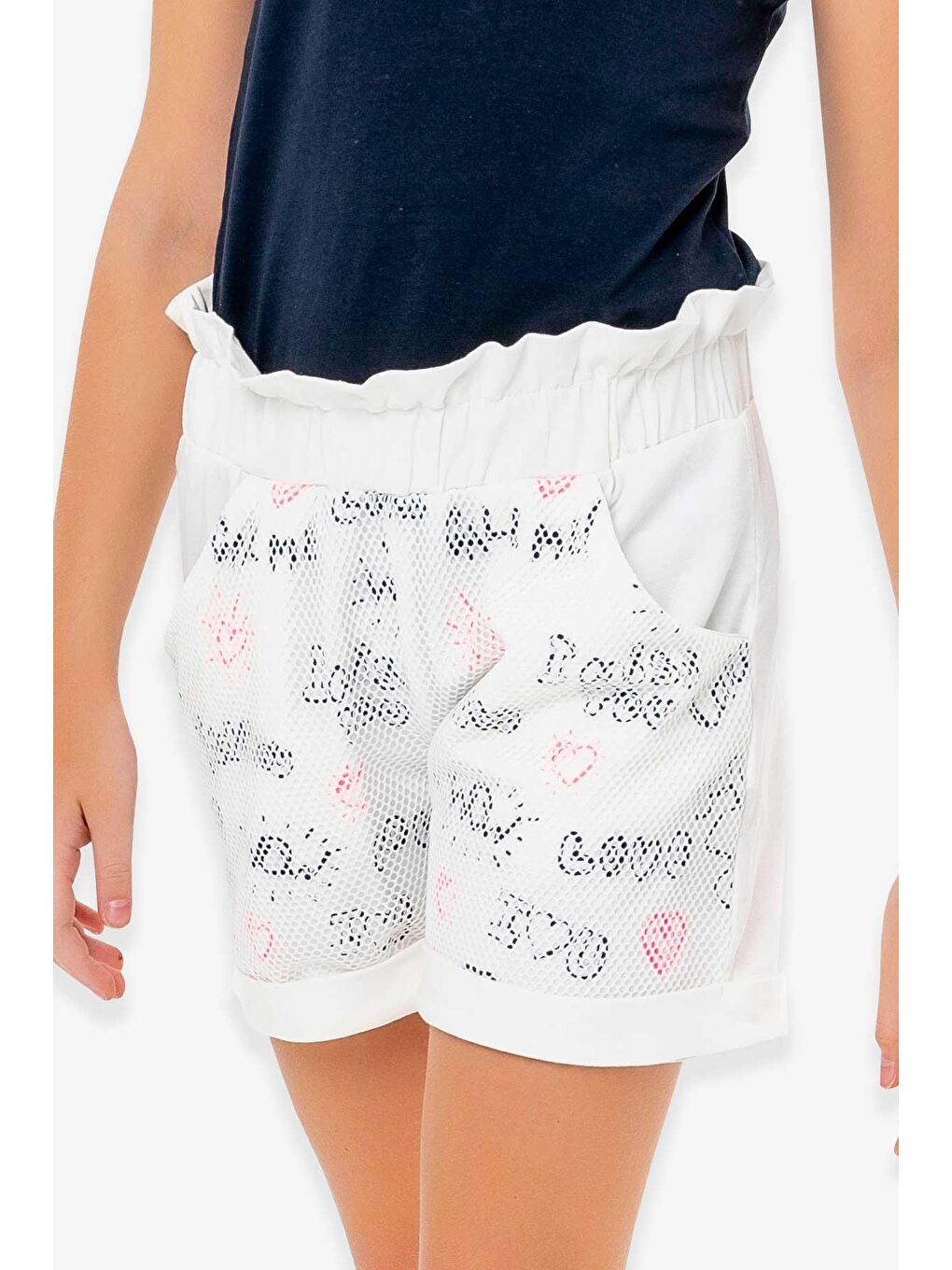 Kız Çocuk Şort Dantelli Ekru (8-14 Yaş)-2