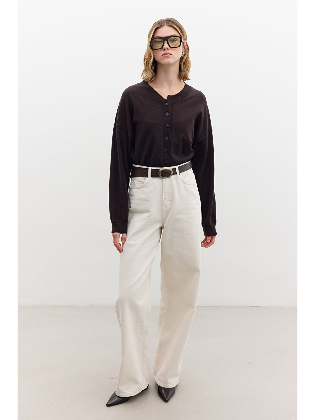 Gabardin Baggy Pantolon Bej-4