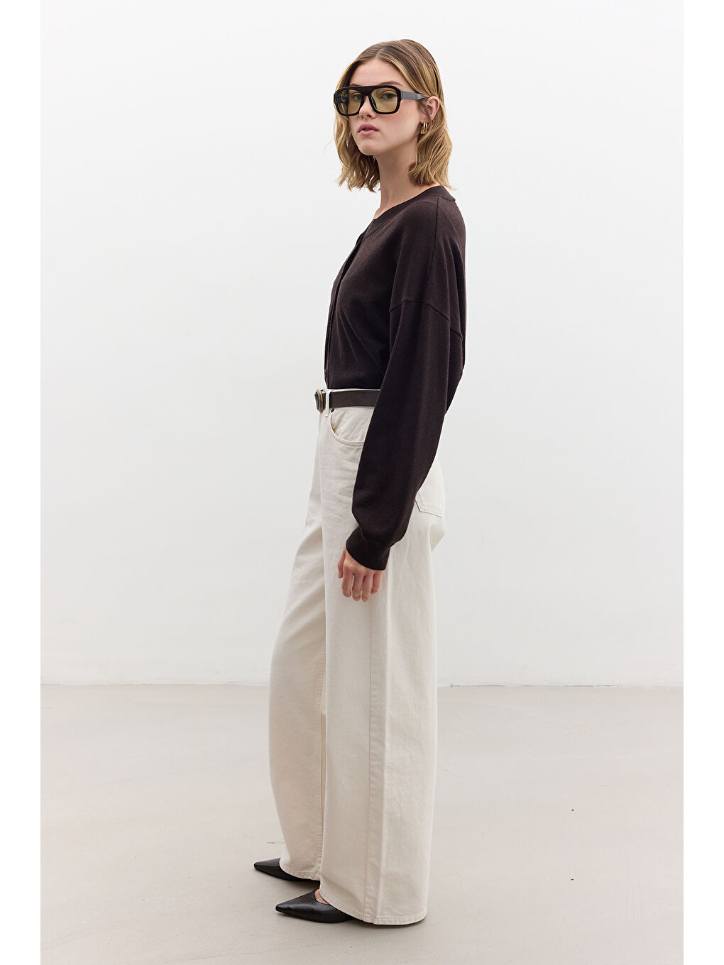 Gabardin Baggy Pantolon Bej-5