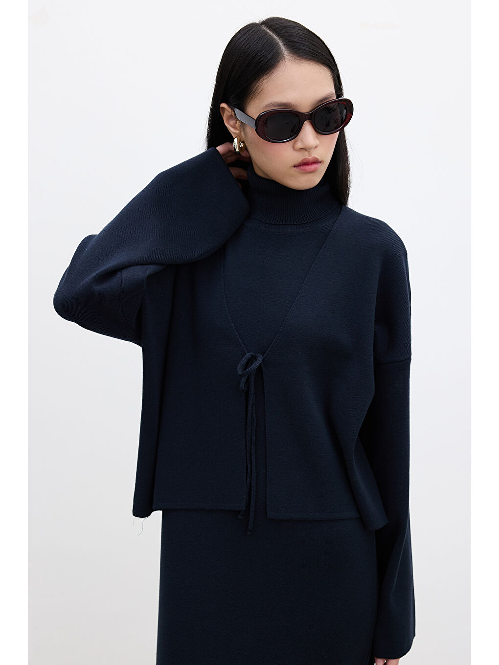 Bağcıklı Triko Hırka Lacivert