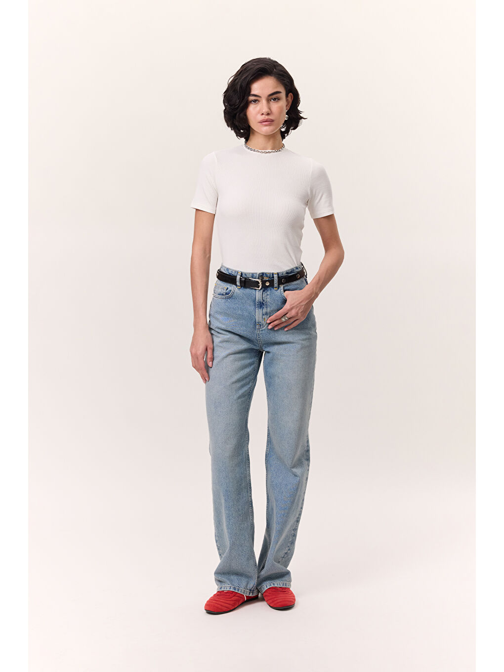 Kısa Kollu Rıbana Body Ekru-1