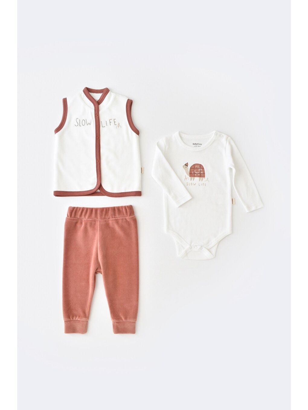 BabyCosy Organic  Turuncu Kadife 3 Lü Set (Uzun Kollu Badi,Pantolon,Yelek) - 1
