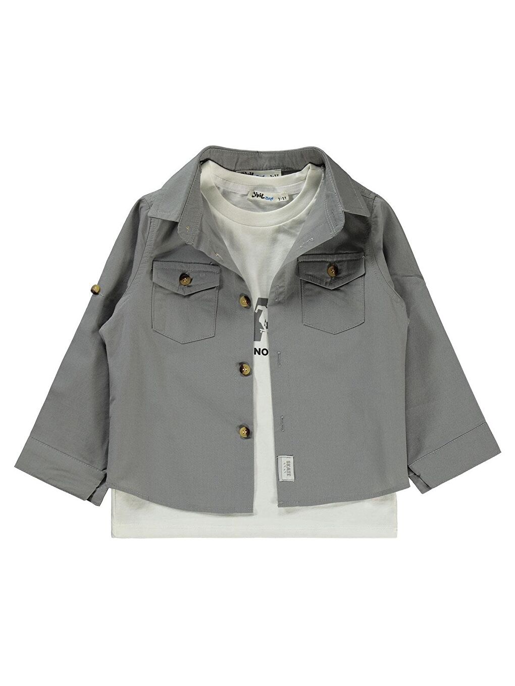 Boys Kapak Cepli Tişörtlü Gömlek 2-5 Yaş Gömlek - Gri 5-6 Yaş